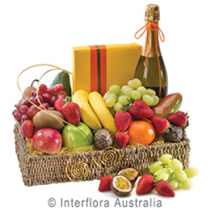 Fruit Wine and Chocolates  Basket Gift Wrapped